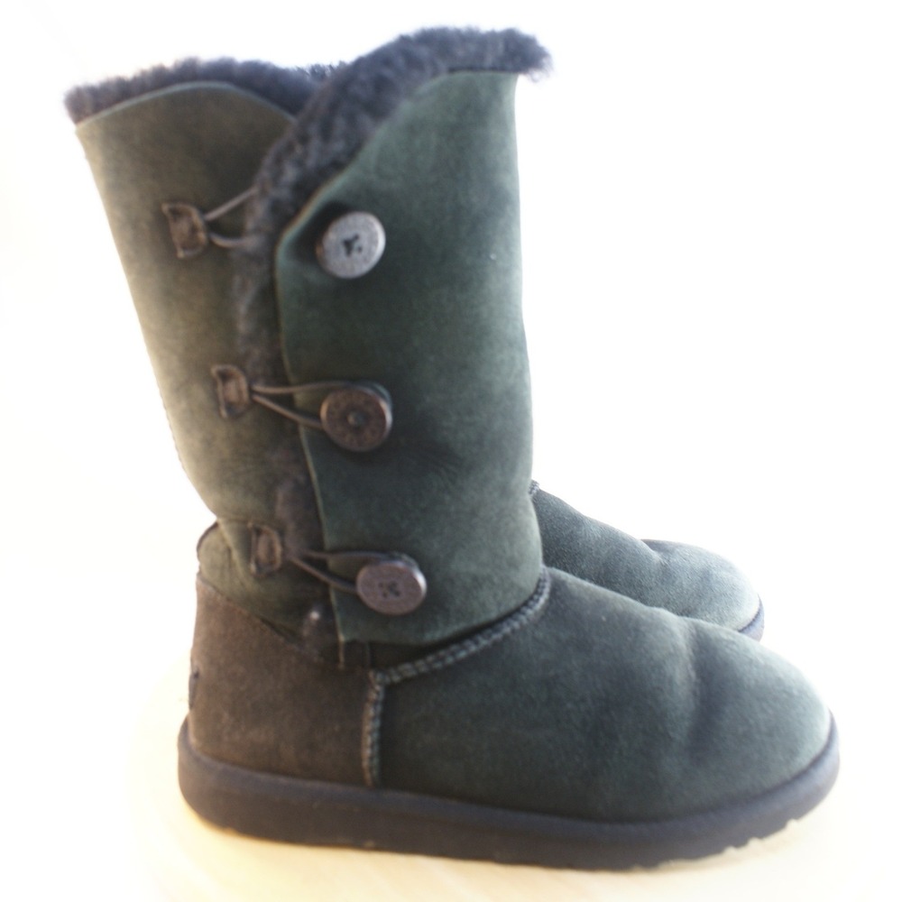 UGG Bailey Button Triplet Boots Black Suede Tall Shearling 1962 Womens 6 Boho